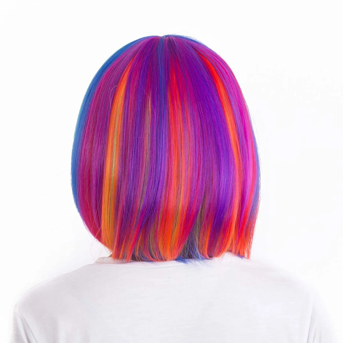 Navidad Halloween fiesta de vacaciones Rainbow Bobo cosplay peluca de pelo sintético corto y recto