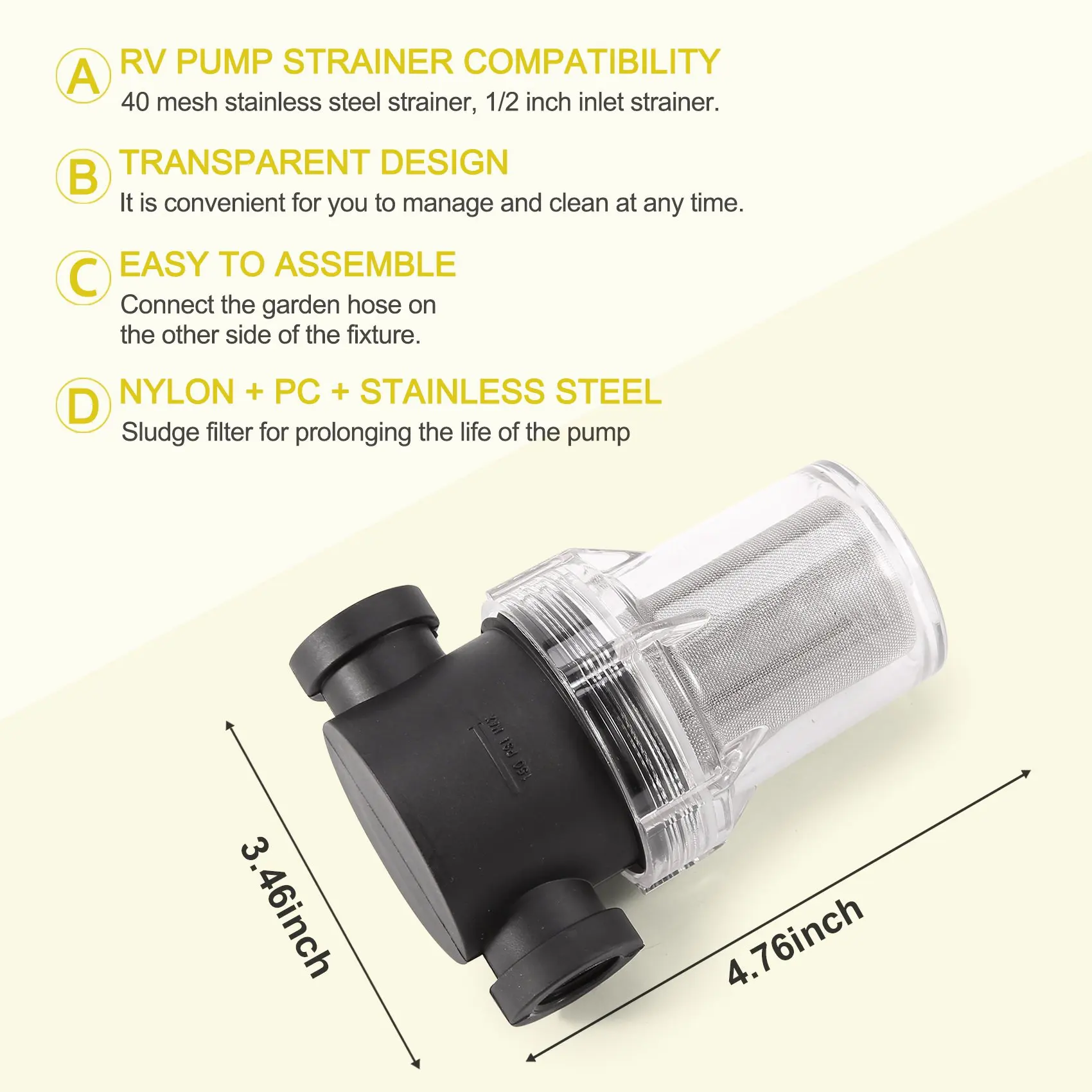 MLGB-Car Washing Filter 1/2 Inch Inline Mesh Strainer Water Pump Irrigation High Flow Pipeline Filter Gardening Inlet Water