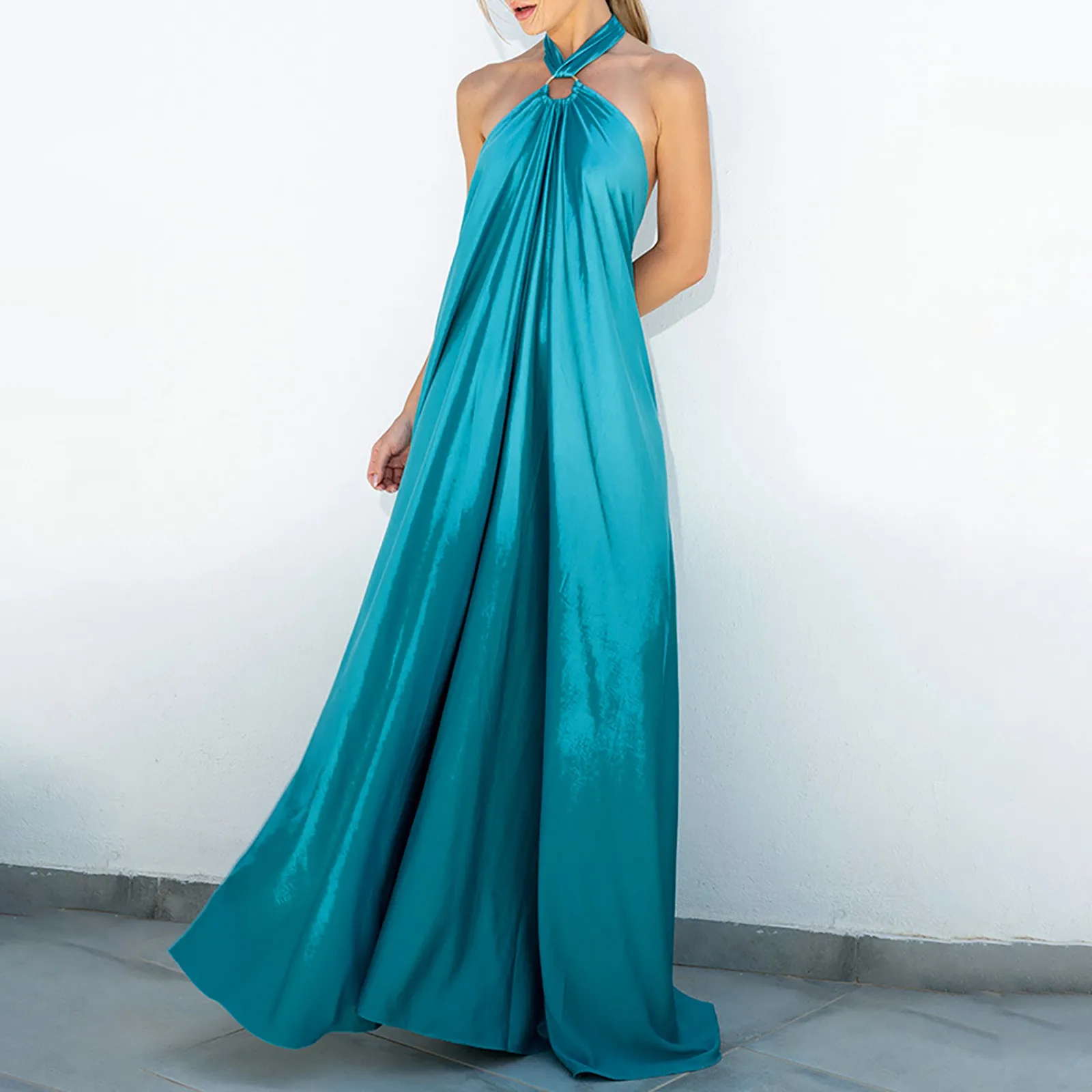 

New Women Evening Dress Summer Solid Sexy Off Shoulder Hollow Out Backless Maxi Dress Lady Elegant Loose Waist Large Swing Dress
