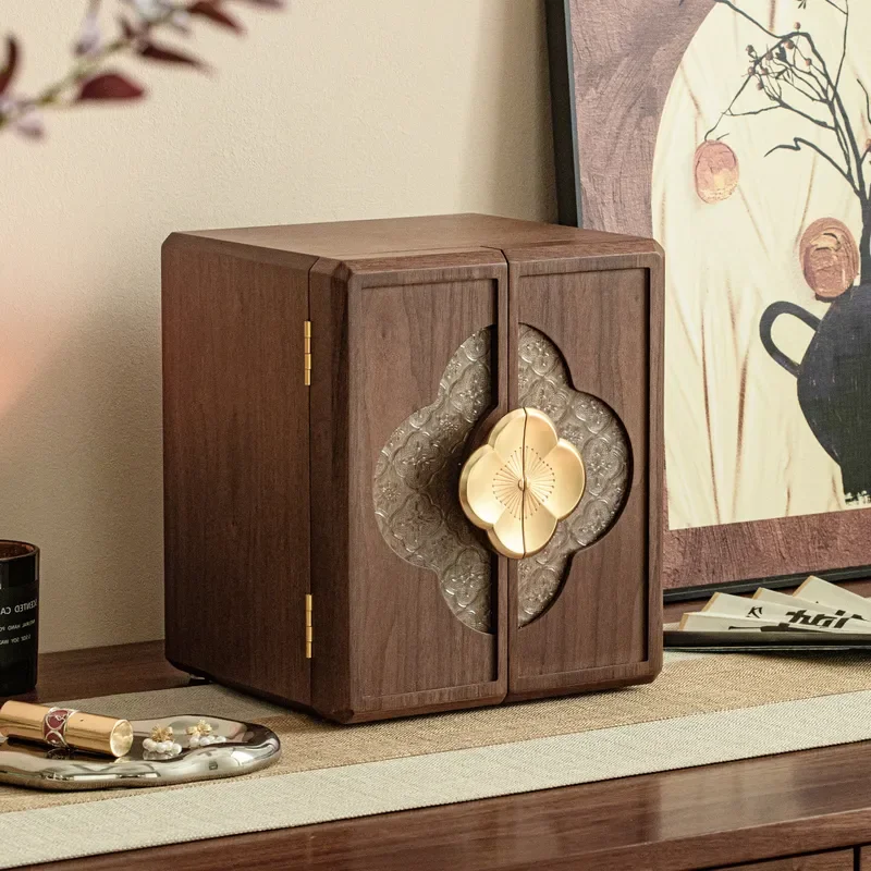 Large Capacity Walnut Solid Wood Jewelry Box Multi Layer Desktop Drawer Organizer High End Storage Case for Rings Necklaces