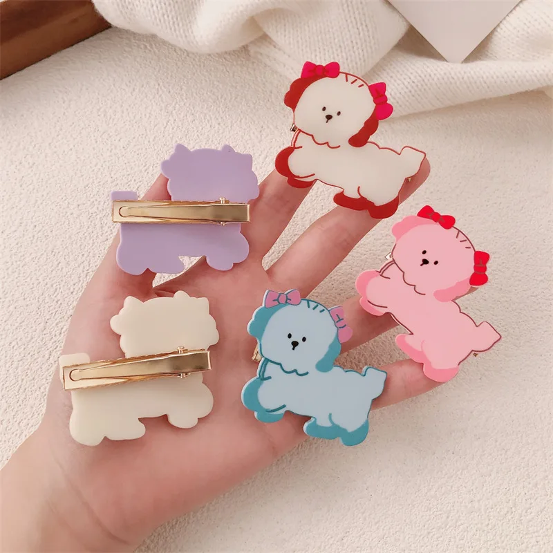 Korean Resin Bow Puppy Hair Clips Girls Trend Cute Side Clips Wholesale