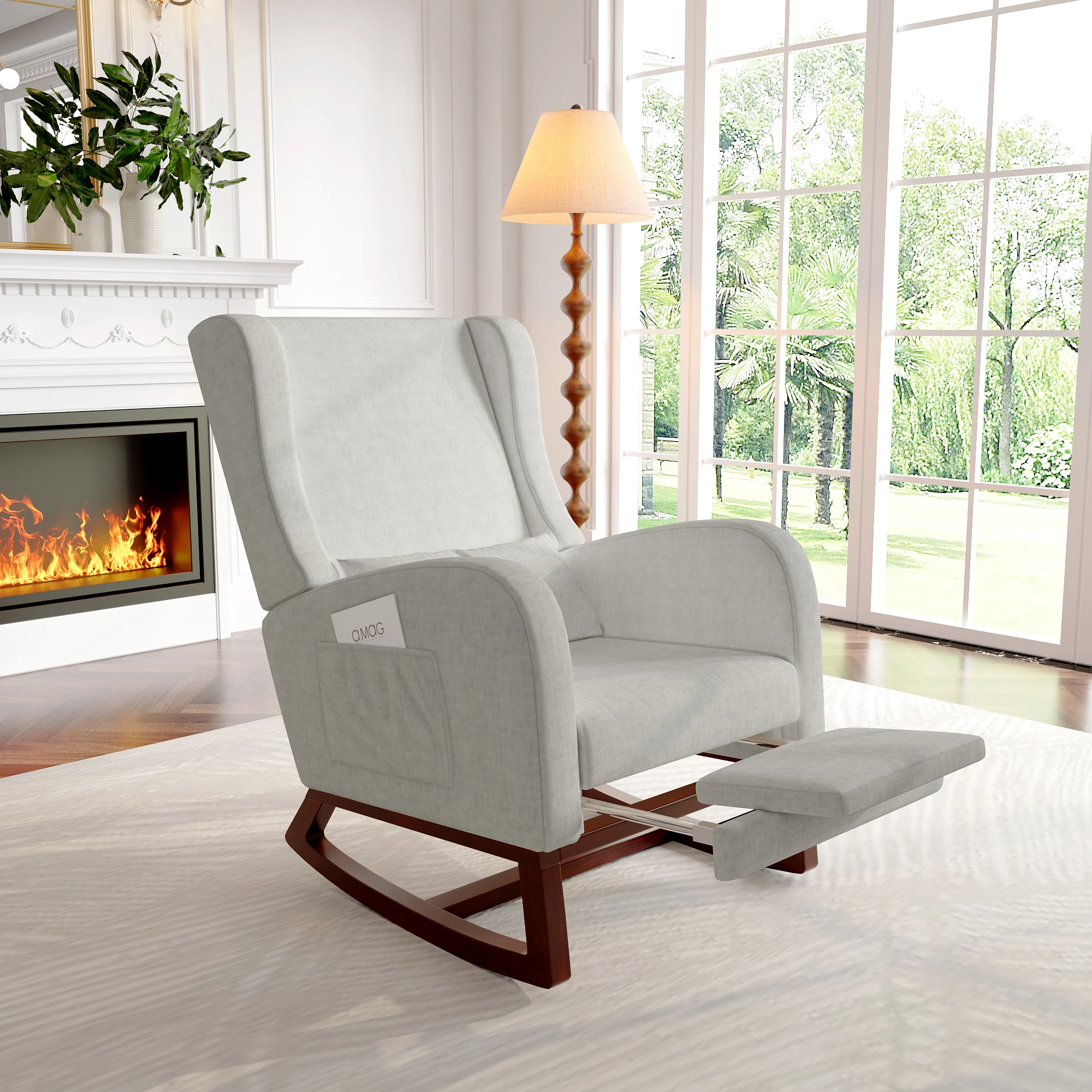 Fauteuil à Bascule avec Repose-Pieds, Chaise à Bascule Fauteuil Allaitement,Fauteuil Relax Salon à Bascule Chambre, Beige