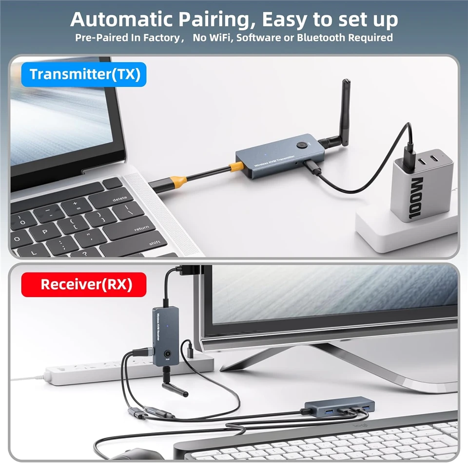 200m HDMI Wireless Transmitter And Receiver 1080P Type c Wireless Video TV Stick 100W PD KVM Extender For Camera Laptop PC to TV