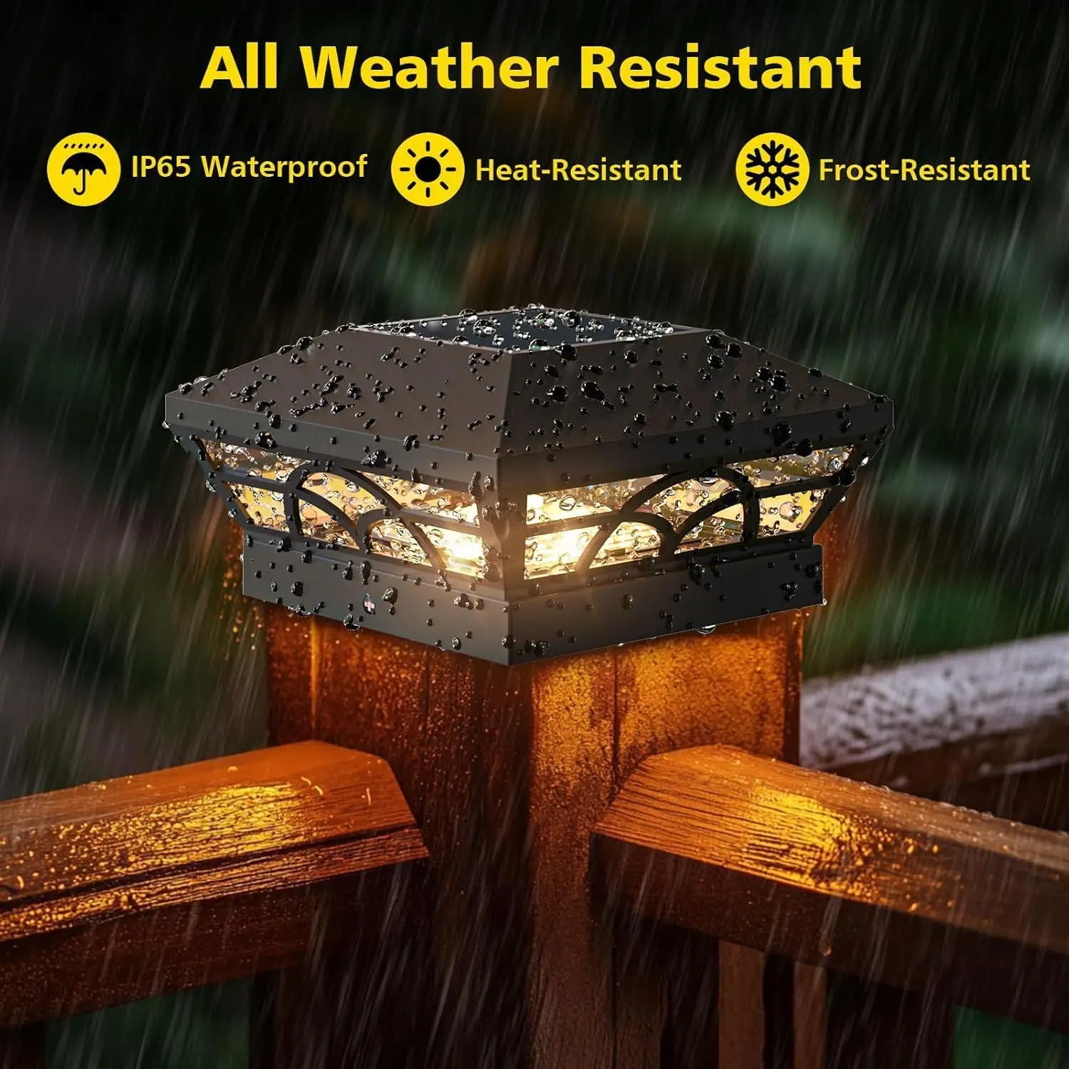Solar Post Light 3000K 6000K Outdoor Garden Pillar Head Light For Villa Gate Landscape Decor IP65 Column Fence Lamp Vinyl & Wood