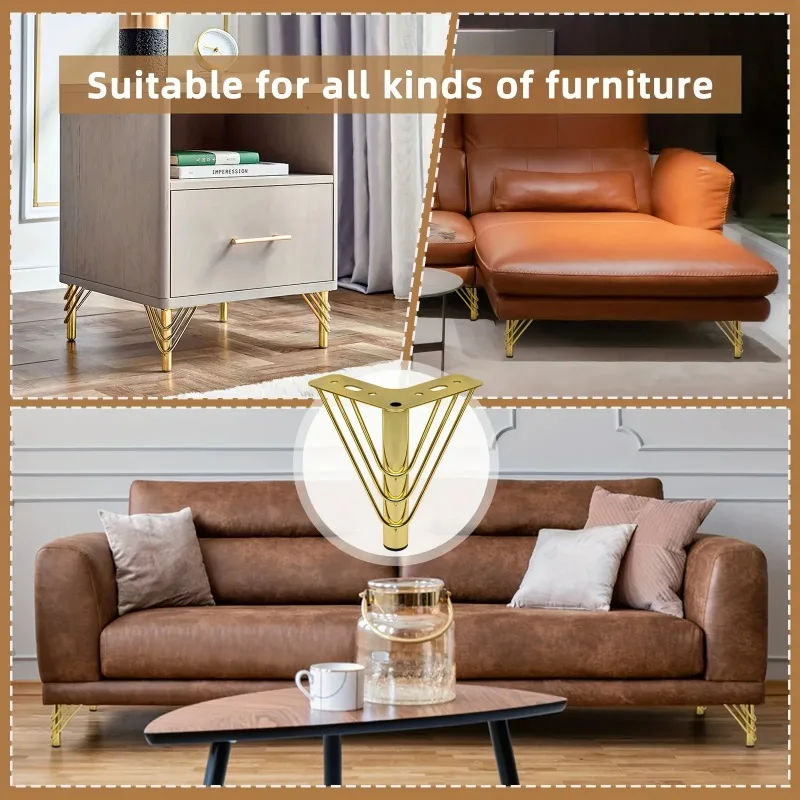 Heavy Duty Thickened Golden Polished Metal Furniture Support Legs 4Pcs 5.91Inch Replacement Feet for Sofa Bed TV Cabinet Vanity