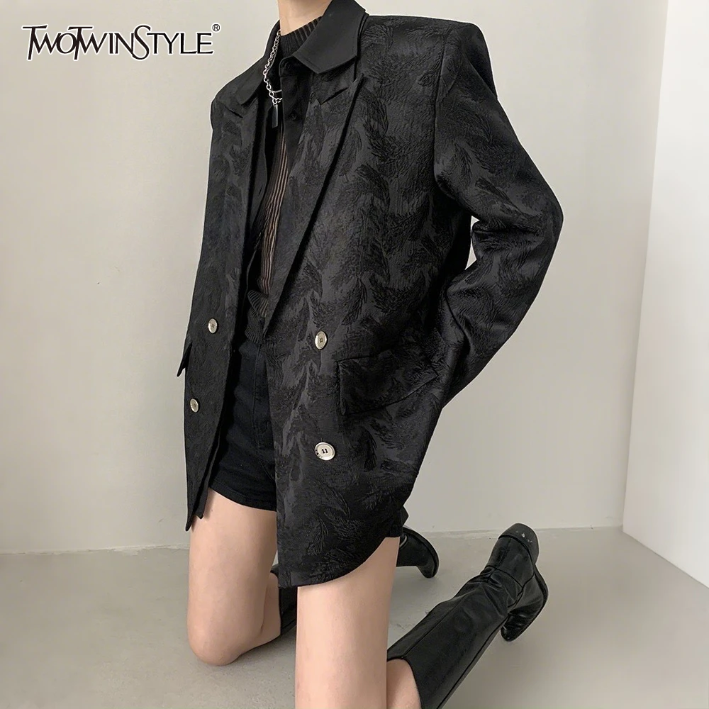 

TWOTWINSTYLE однотонная жаккардовая базовая куртка женская с лацканами и длинными рукавами элегантные темпераментные женские куртки осенняя мода новинка