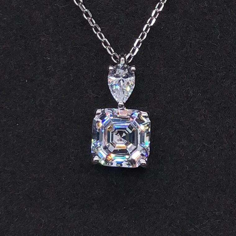 

Bonzer 3Ct Asscher Cut D Color Moissanite Pendant for Women Solid Platinum 950 Wedding Pendant Necklace P072