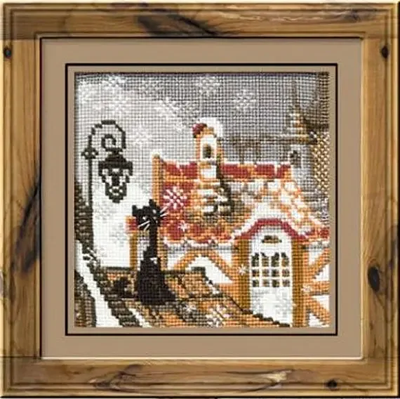 Amishop Top Quality Beautiful Hot Sell Counted Cross Stitch Kit City And Cats Winter Riolis 610