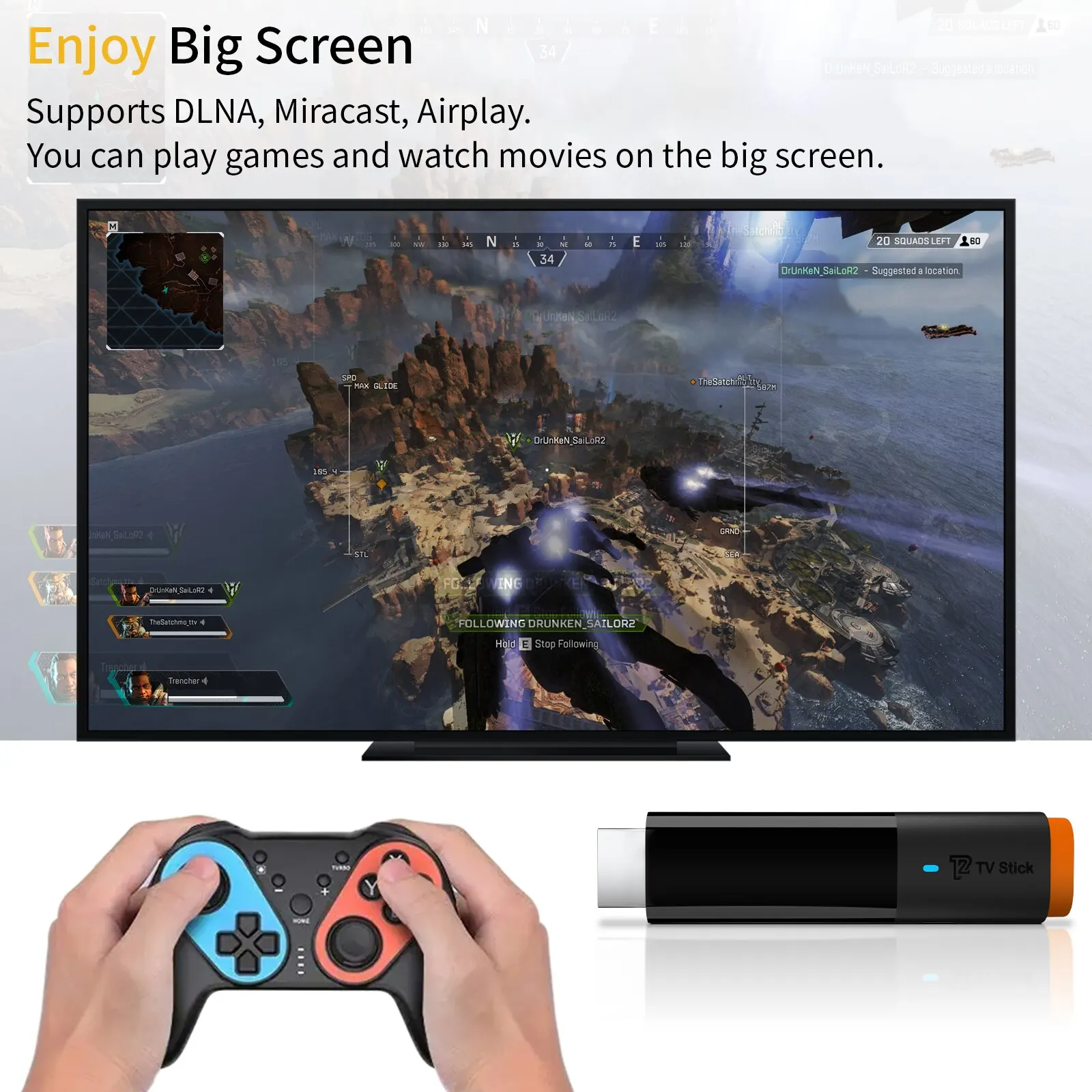 HONGTOP T2Mini Android TV Stick Android 10 6K HD 2.4G&5G Wifi6 Smart TvBox بلوتوث مشغل الوسائط Type-C TV استقبال فك التشفير