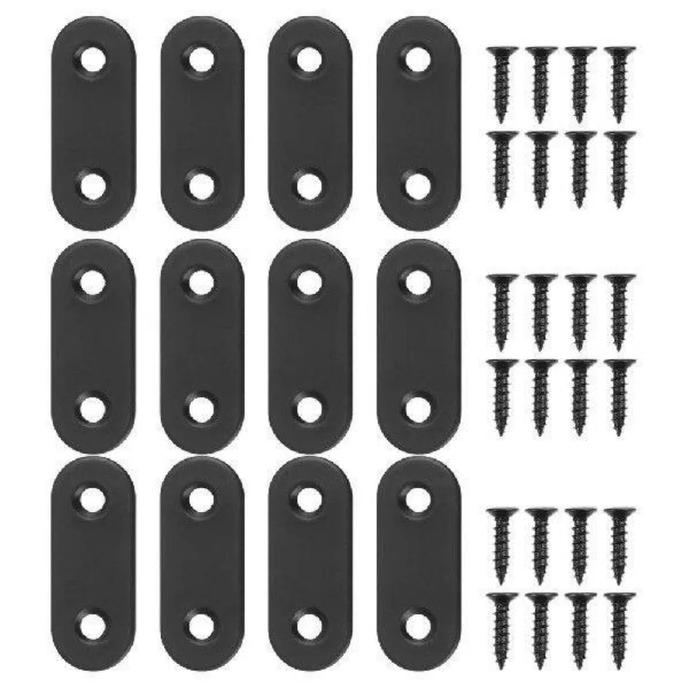 Black Flat Straight Bracket 2Pcs Stainless Steel Mending Plate 36mm-242mm Furniture Wood Repair Brace