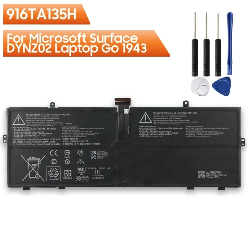

New Replacement Battery 916TA135H For Microsoft Surface DYNZ02 Laptop Go 1943 Rechargeable Battery 5235mAh