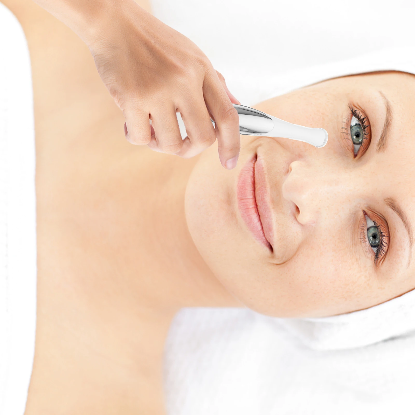 

White Eye Pen Environmental Friendly ABS Intelligent Induction 8000Rpm Improve Eye Bags Wrinkles Facial