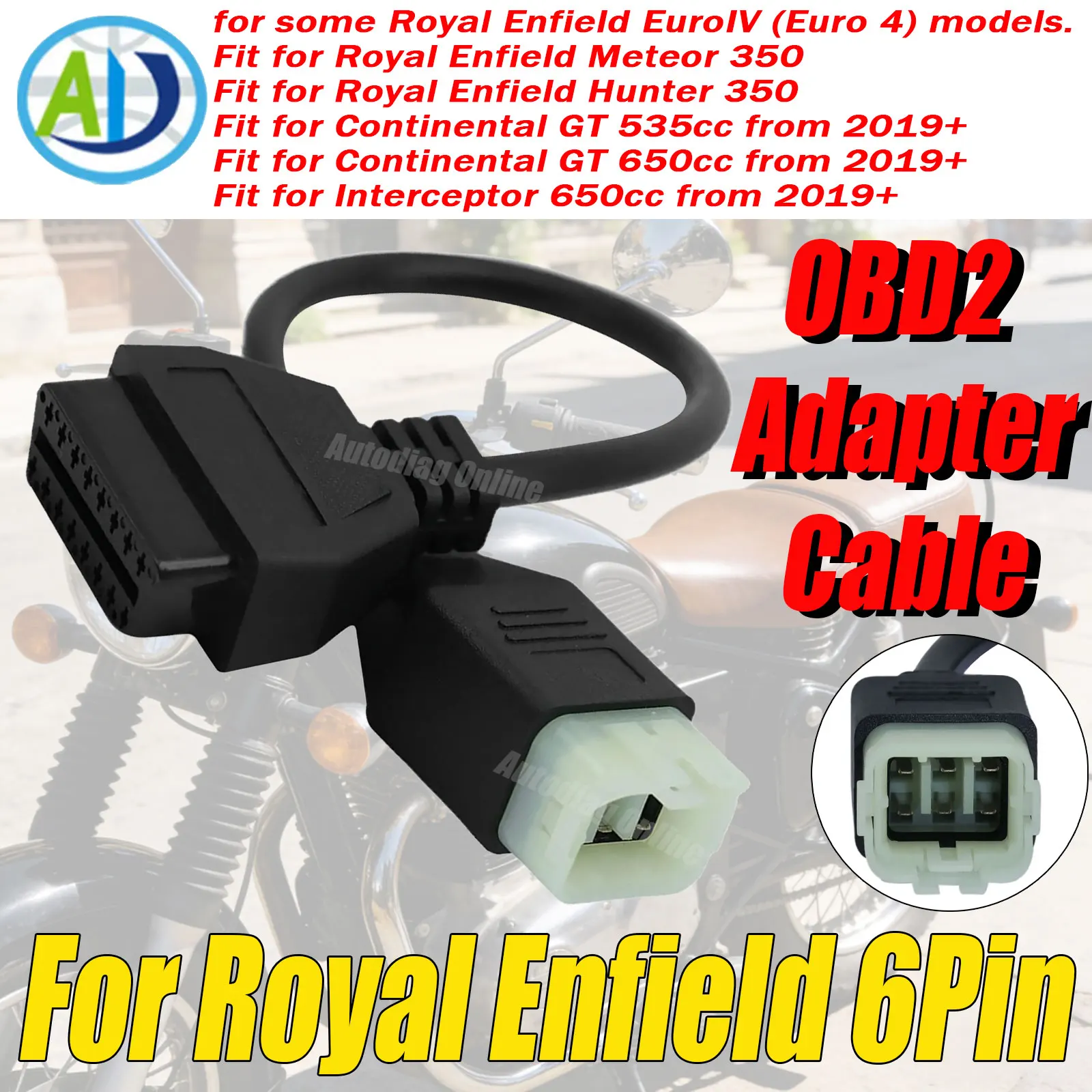 

Motorcycle OBD2 Diagnostic Cable For Royal Enfield 6Pin For Interceptor 650cc/Continental GT 650cc/535cc OBDII Adapter Cable