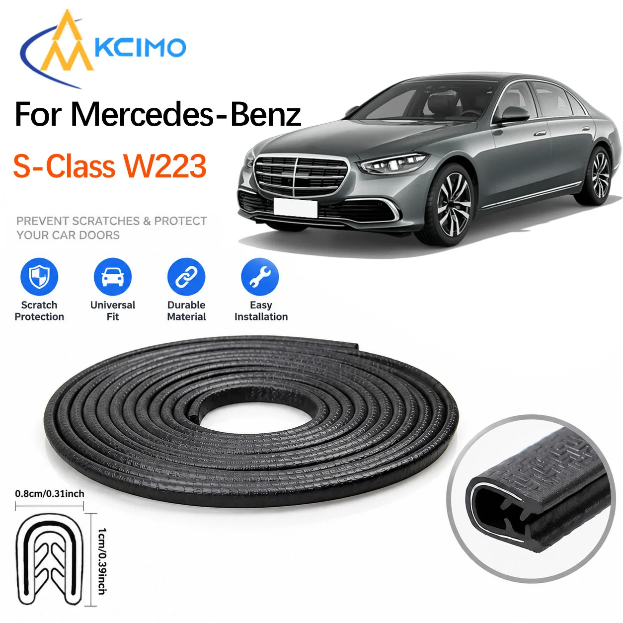 Car Door Edge Anti Scratch Guard For Mercedes-Benz S-Class W223 2020-2025 PVC Seal Strip With Built‑in Steel Sheet