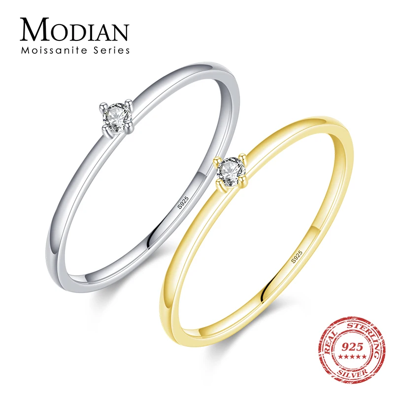 

MODIAN Exquisite D Color Round Moissanite Finger Rings 925 Sterling Silver Classic Twinkling Wedding Jewelry For Women Gifts