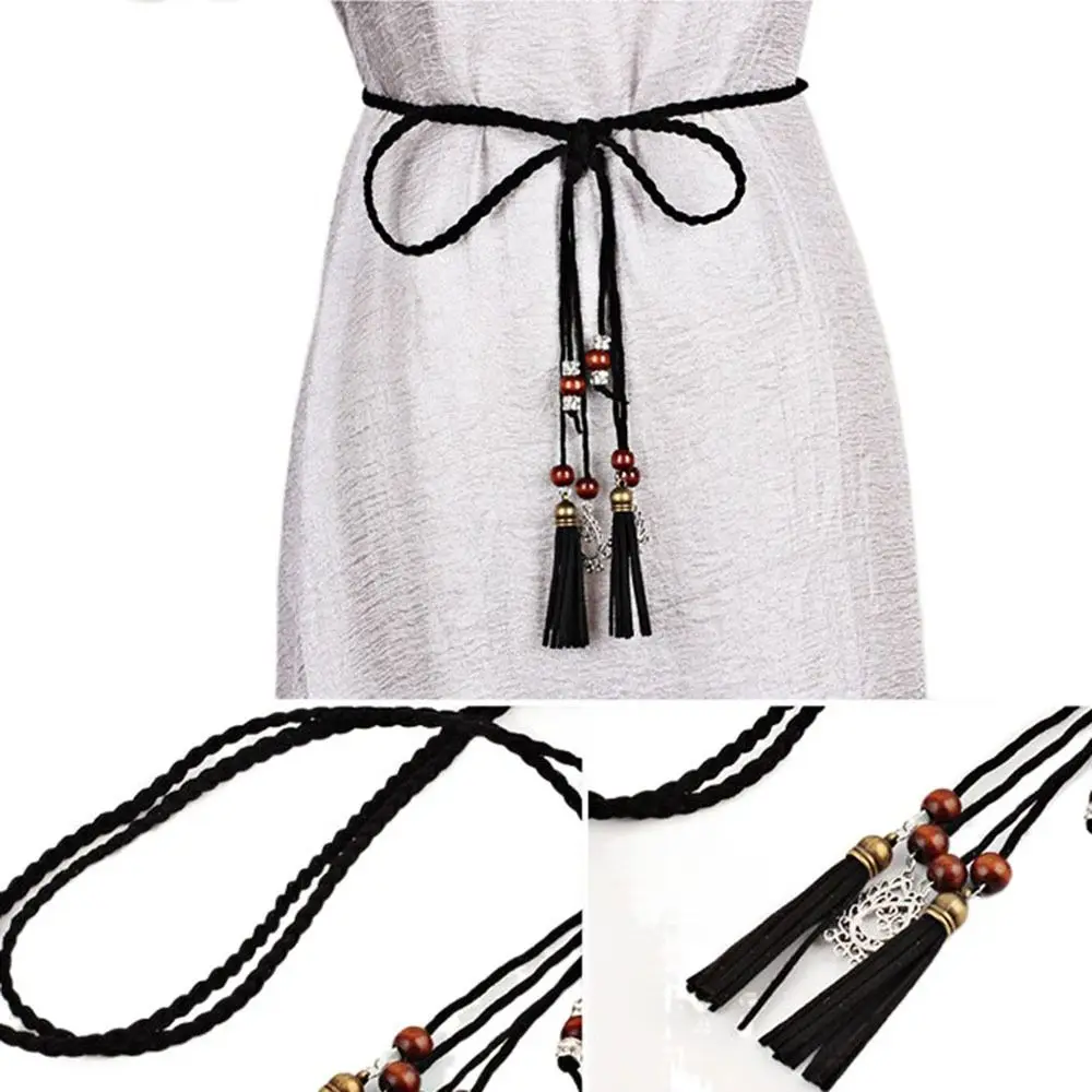رقيقة للفتيات فستان اكسسوارات النمط الصيني حزام بوهو نمط مضفر حزام الخصر سلسلة شرابات أحزمة الخصر حبل