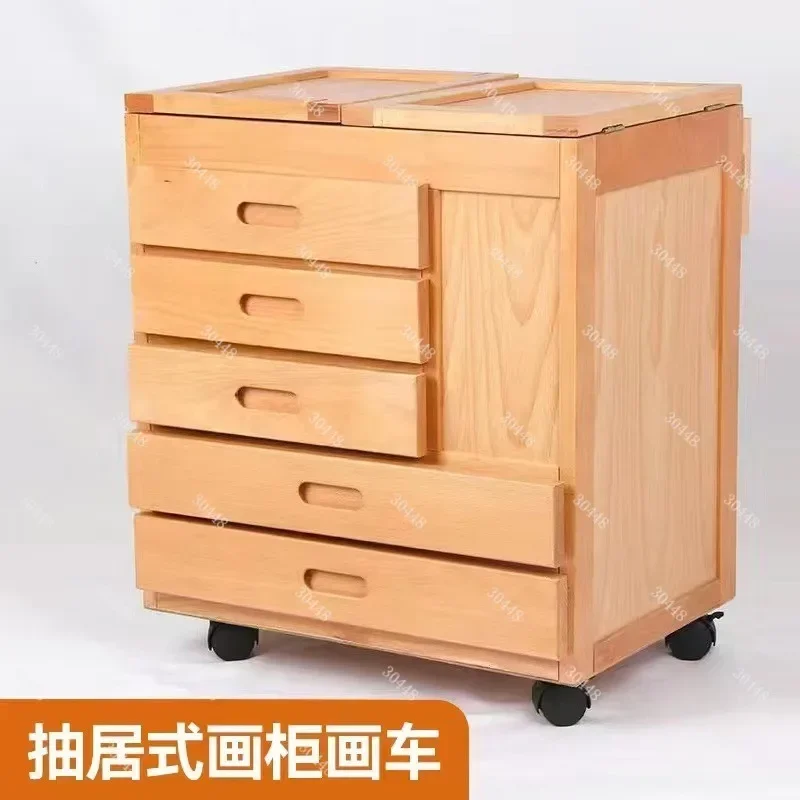 Art Storage Cart Mobile Painting Trolley Oil Painting Tool Classroom Paint Organizer Rack