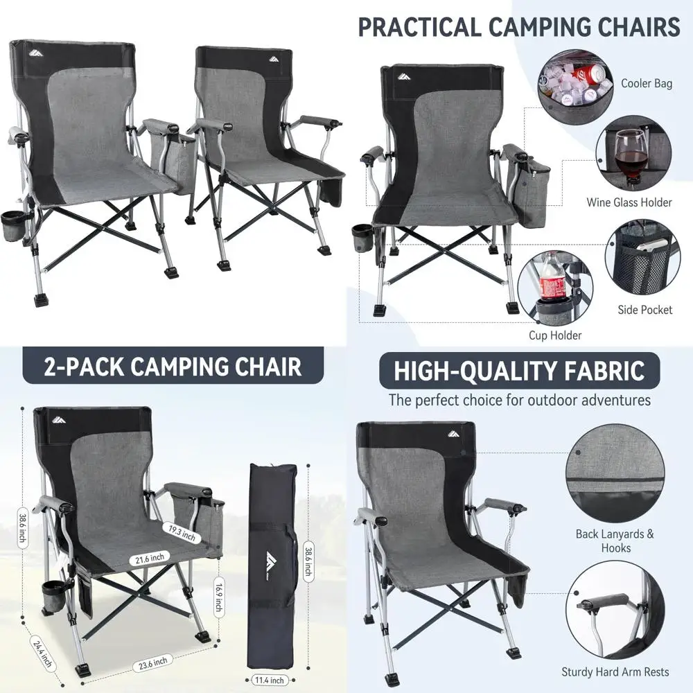 

Набор из 2 стульев для кемпинга Ablazer для взрослых — прочный, вместимость 350 фунтов, с подстаканником и сумкой-холодильником, идеальные складные стулья для
