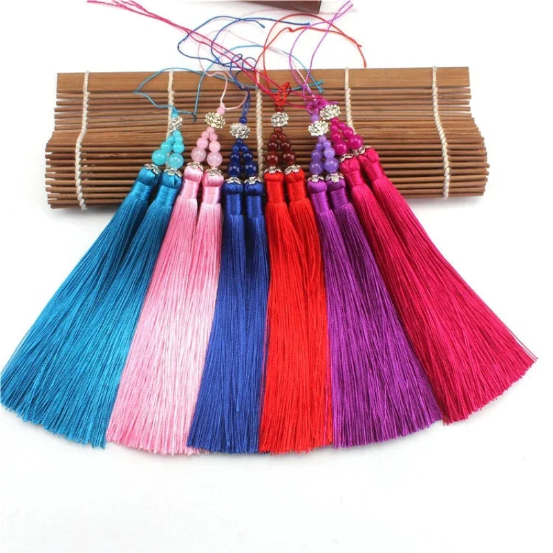 Tassel Polyester Silk Tassels With Jade Beads Crafts Gift Jewelry Making Home Decor Pendant Embellish Fringe Curtain Accessories