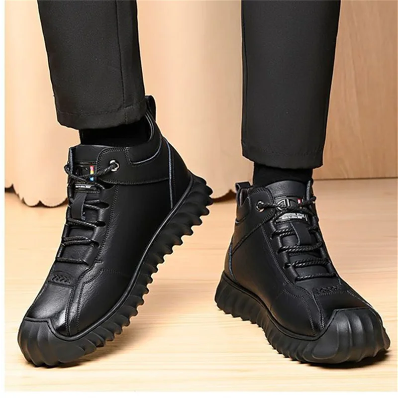 CINESSD New Warm Winter Velvet Men's Snow Boots Non-slip Men's Leather Boots Thick Bottom Dad Shoes