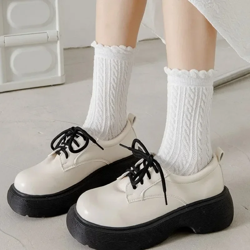 2 Pair Spring Autumn JK Socks Cute White Socks Women Japan Style Lace Frilly Ruffle Sock Lolita Beige Kawaii Sock Harajuku