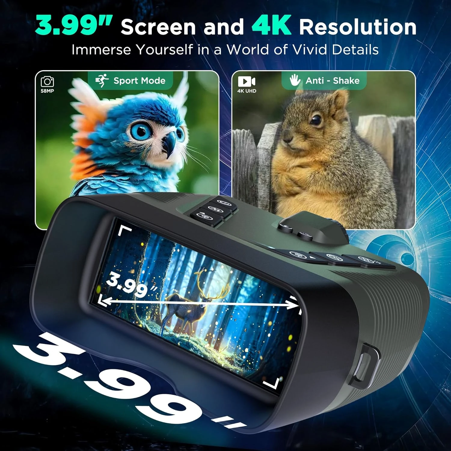 58MP Full-Color 4K Night Vision Binoculars with 10000mAh Fast Charging Battery, 64GB Card