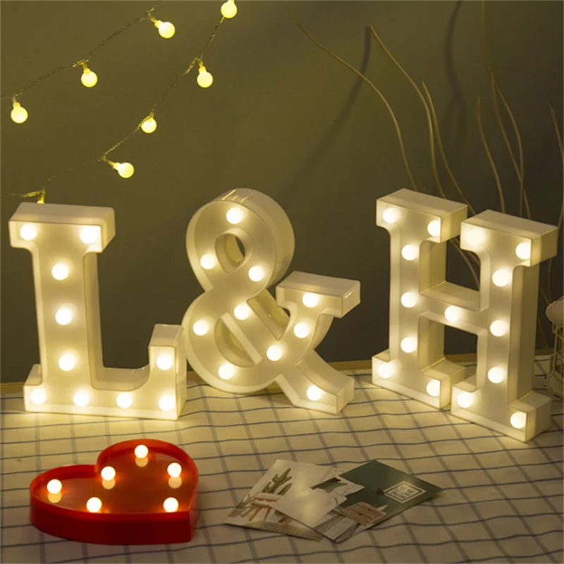 Alphabet Letter LED Lights Luminous Number Lamp Decoration Battery Power Night Light Party Baby Bedroom Festival Home Decorative