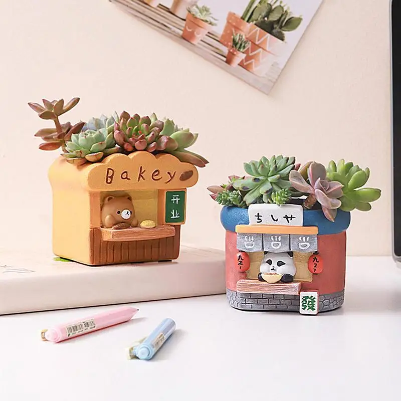 Petits pots succulents en résine de dessin animé mignon, jardinière compacte pour plantes succulentes, pot de fleurs