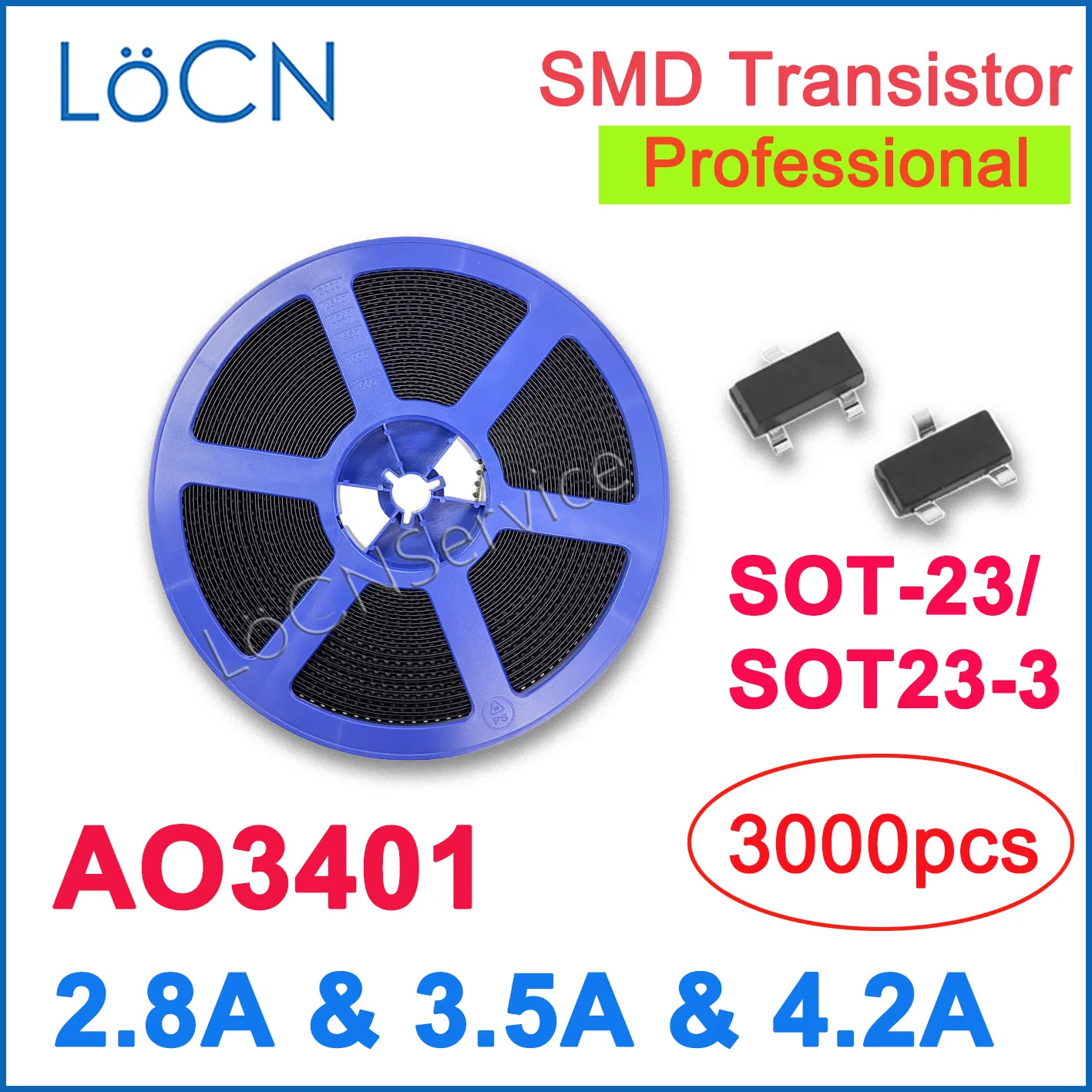 LoCN 3000PCS/REEL AO3401 AO3401A SOT-23 2.8A 3.5A 4.2A HIGH QUALITY SOT23 SOT23-3 SMD Transistor High Big Current Chip BIG Size