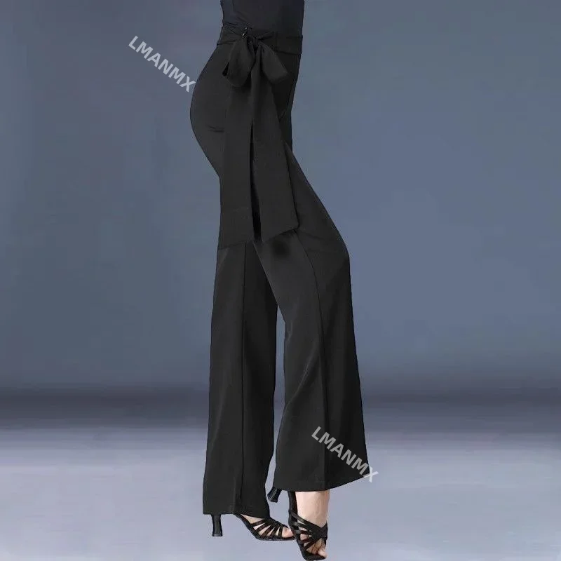 New Latin Dance Pants Women High Waist Dance Pants Clothes Modern Friendship Dancing Pants Straight Wide Leg