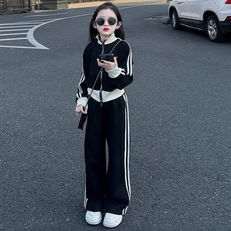 Spring Girls Sets Kids Stand Collar Fashion Autumn Suit Teenager Casual Jackets +Pants 2Pcs Outfits Kids Clothing 5-14 Years Old