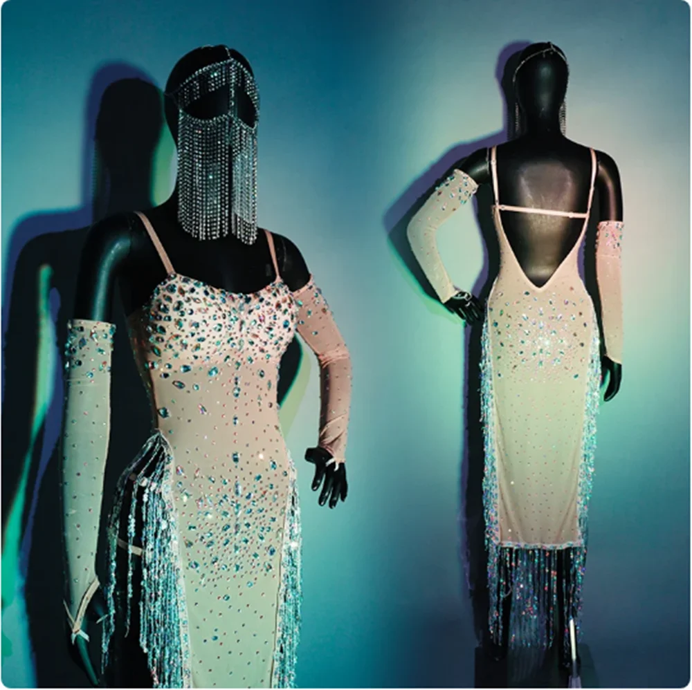 

Colorful Rhinestones Slit Dress Female Party Banquet Evening Dresses Drag Queen Costume Singer Performance Stage Wear