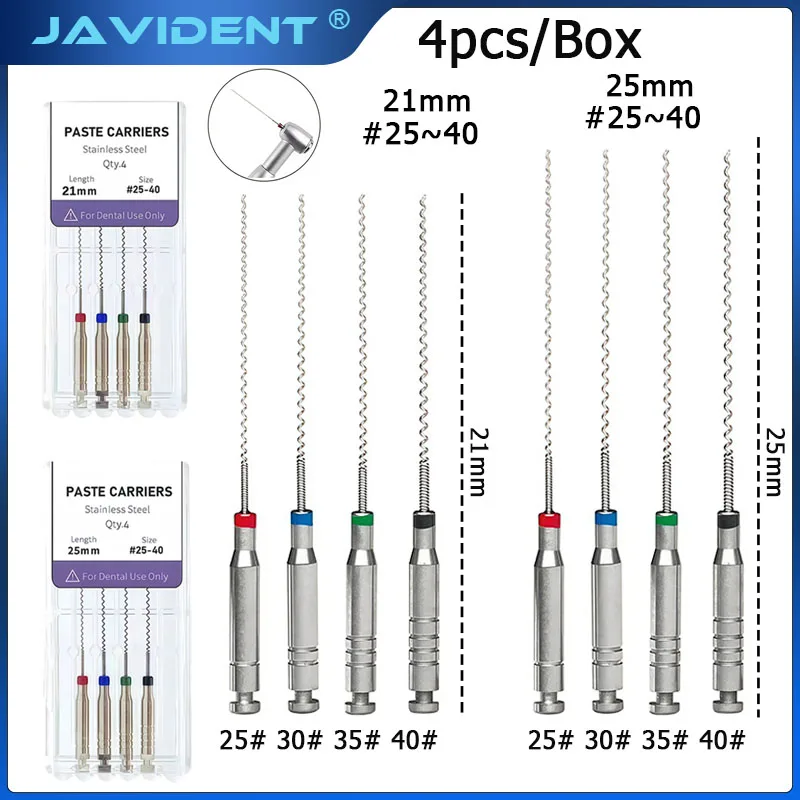 1Box 21/25mm #25-40 Dental Rotary Paste Carriers Spiral Filler Lentulo Assorted Engine Filling Paste Dentistry Tool Materials