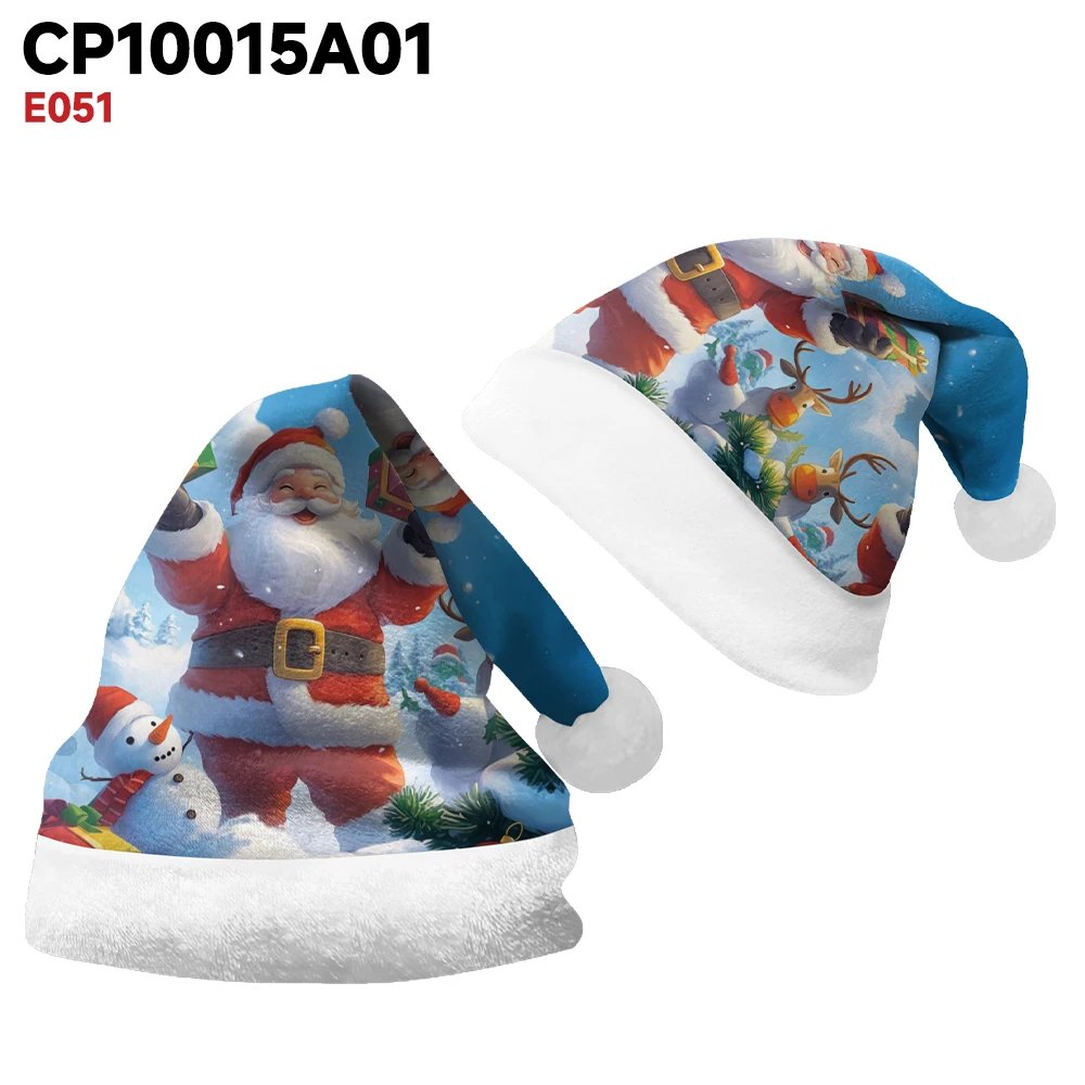 Fashionable winter atmosphere Christmas hat, blue Santa Claus print party, daily warm and comfortable