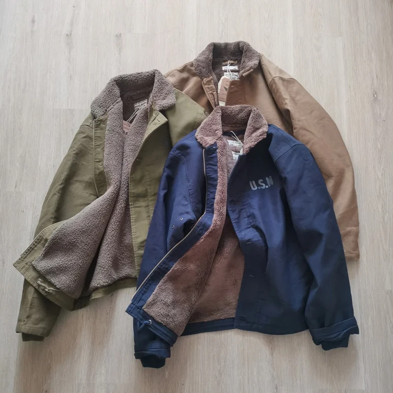 Thickened Lamb Velvet N1 Deck Jacket WWII US Military Retro Japanese Style Loose Cotton Padded Coat Youth Casual Standard Fit