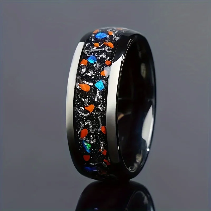 Inlay Colorful Abalone Shell Rings for Men Women Wedding Engagement Band Jewelry Gift ﻿ Fashion 8Mm Men Stainless Steel Rings
