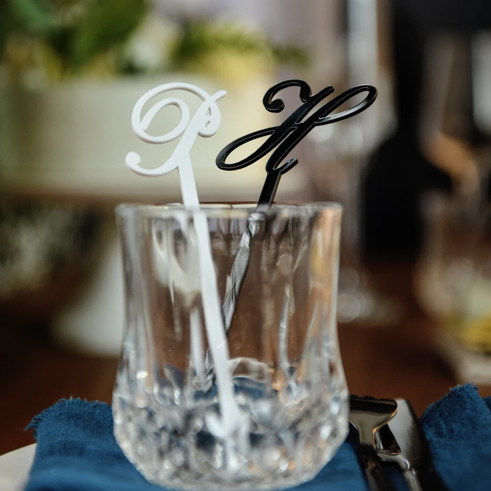 

Personalized Mixing Stick with English Initials, Acrylic Engraved Nameplate, Drink Blender, Cocktail Party Favors