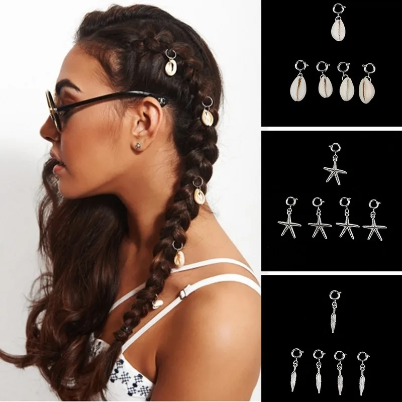 

5 pcs/set Shell Tree DIY Charms Hair Braid Dread Dreadlock Beads Clips Cuffs Rings Golden Clasps Jewelry Dreadlock Accessories