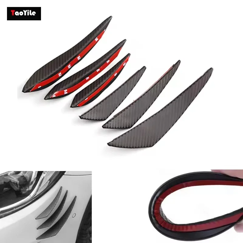 6pcs Car modification spoiler with carbon wire pattern universal crescent shaped spoiler, front bumper, side skirt spoiler parts