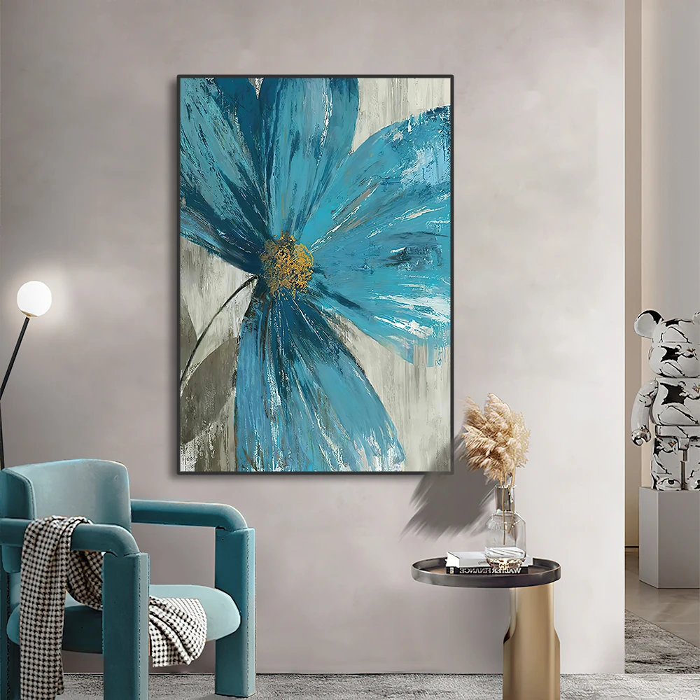 النباتية جدار الفن قماش لوحات الحياة تزهر ، Paint الأزرق الطلاء الزهور ، غرفة المعيشة الملصقات ، جدار الفن الديكور ، 3 قطعة