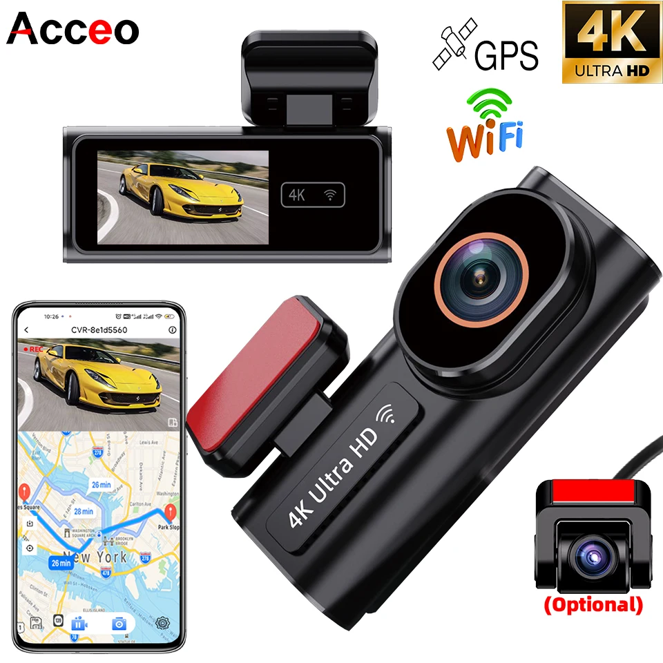 4K WIFI Car DashCam CAR DVR Support Front 4K And Rear 1080P Dual Lens Black Box Car Camera Night Vision 24H Parking Monitor GPS