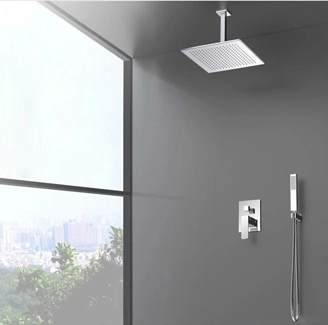 BECOLA Wall Chrome Shower Set. Concealed Shower Faucets. 10 inch  rainfall square shower head,Bath tap mixer