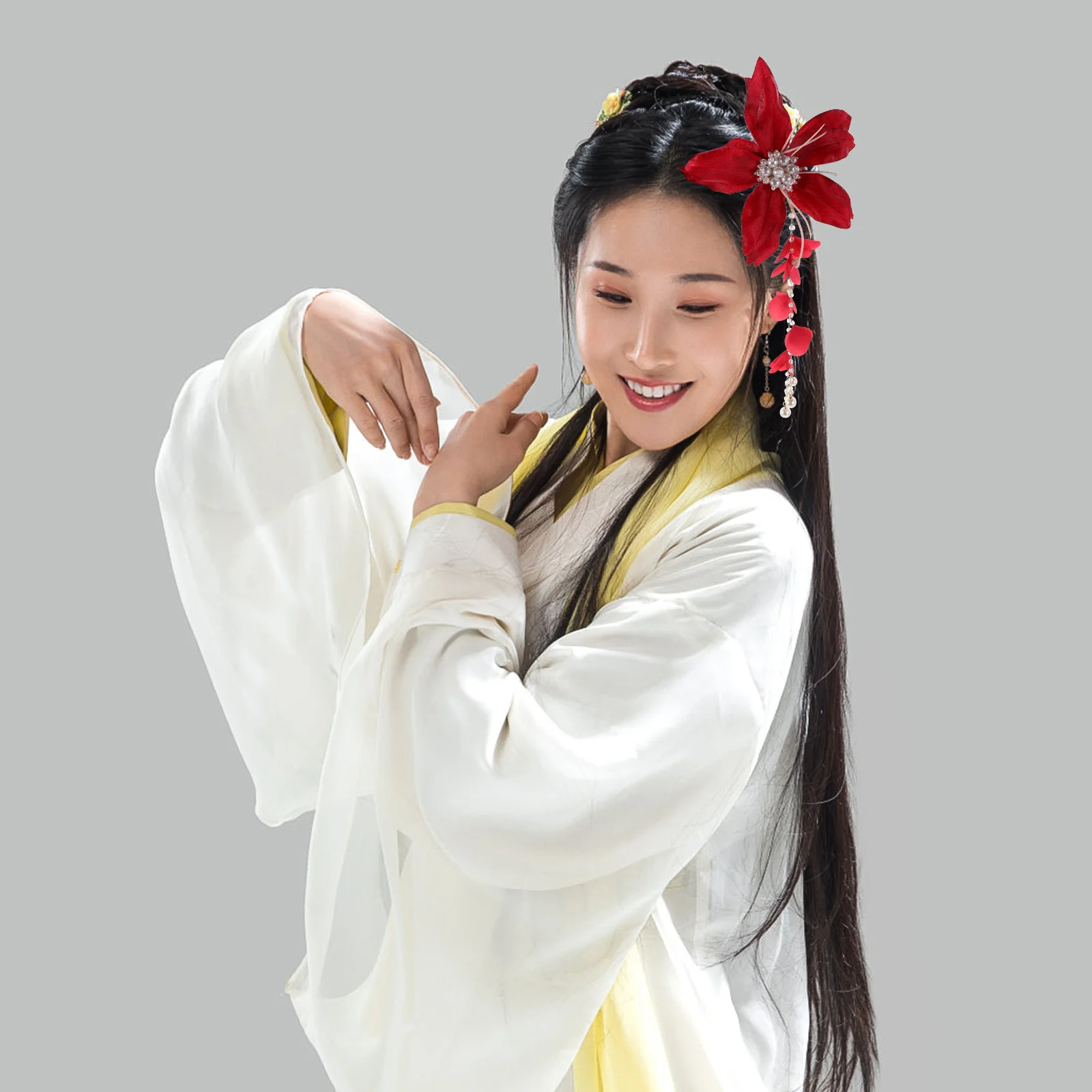 

Красная кисточка с цветком, летние жемчужные аксессуары, легкие прочные заколки для волос с цветочным принтом для вечеринок, свадеб, пляжа