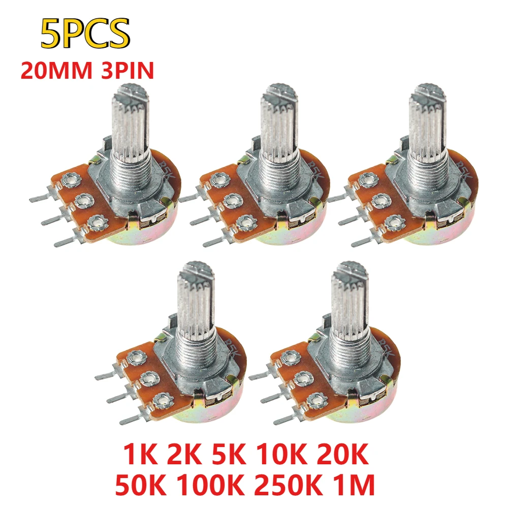 5 قطعة WH148 20 مللي متر 3Pin الخطي تفتق الروتاري الجهد 1K 2K 5K 10K 20K 50K 100K 250K 1M الجهد مع المكسرات والغسالات