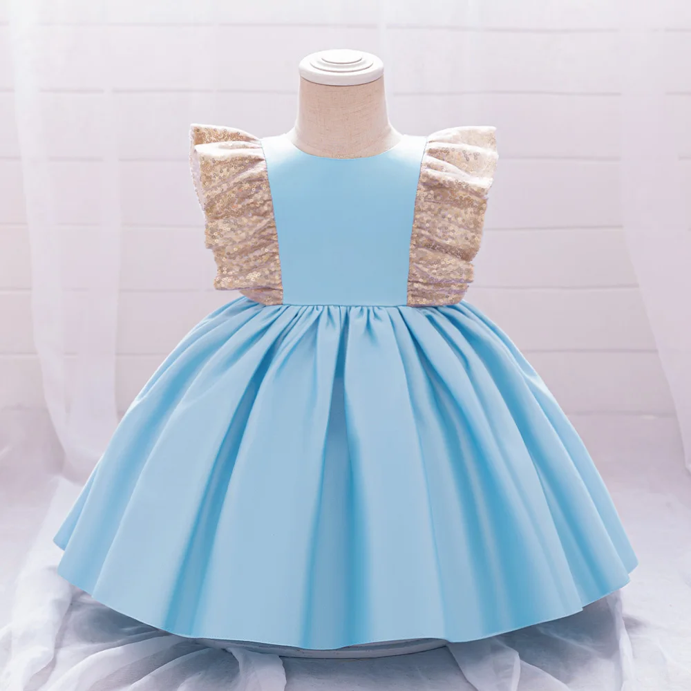 Sequin Bow Baby Girls Party Dresses Elegant Toddler Birthday Wedding Prom Gown Infant Baby Princess Dress Girl Summer Clothes