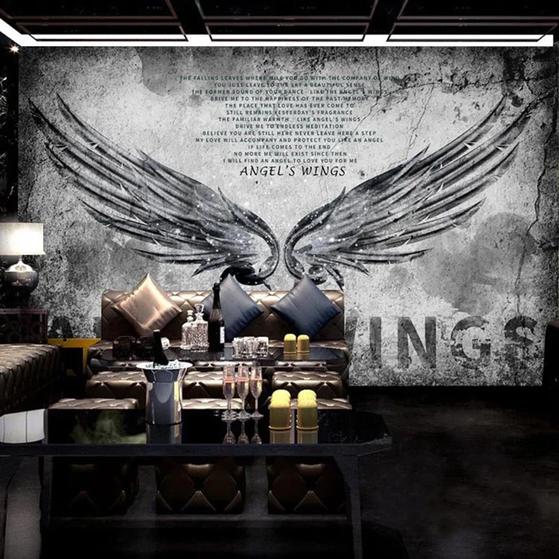 

3D Custom Mural Industrial Style Wallpaper Angel Wings Cement Wall Painting Barber Shop Restaurant Living Room Decoration Paper