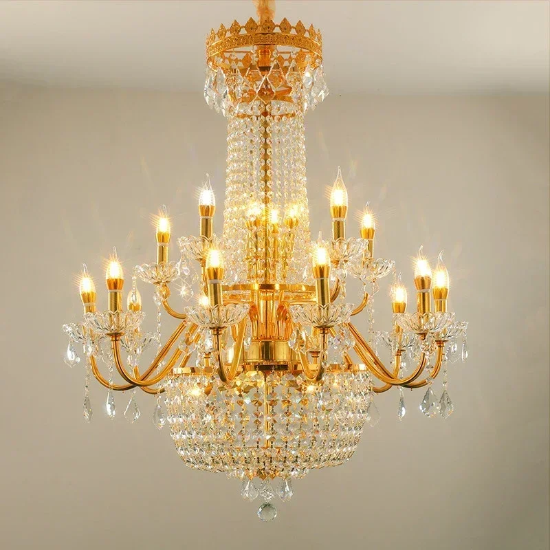 

Luxurious Golden Crystal Pendant Lamp European Candle Art Living Room Restaurant Bedroom Villa Hotel Chandelier