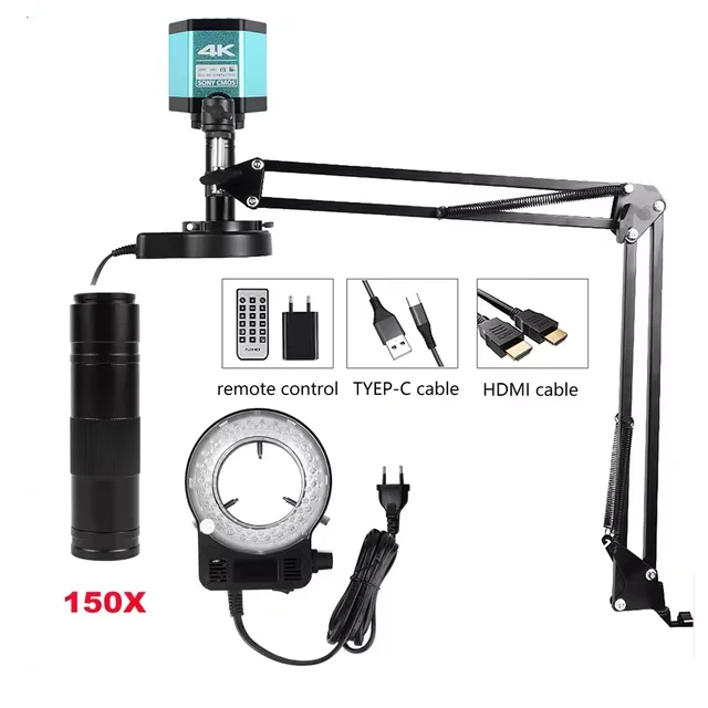 1080P 48MP 4K Video Microscope Camera Zoom 150X C-mount Lens Big Vision for Phone Repair Digital Image Acquisition