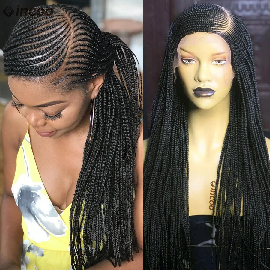 

Synthetic Full Lace Cornrow Braided Wigs With Baby Hair For Black Women 36 Side Part Braids Knotless Box Braids Wig Braiding Wig