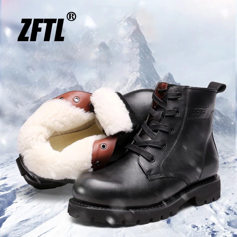 ZFTL Men\'s Cow leather wool boots Goodyear boots Military boots Outdoor Winter boots Non-slip rubber sole High Quality